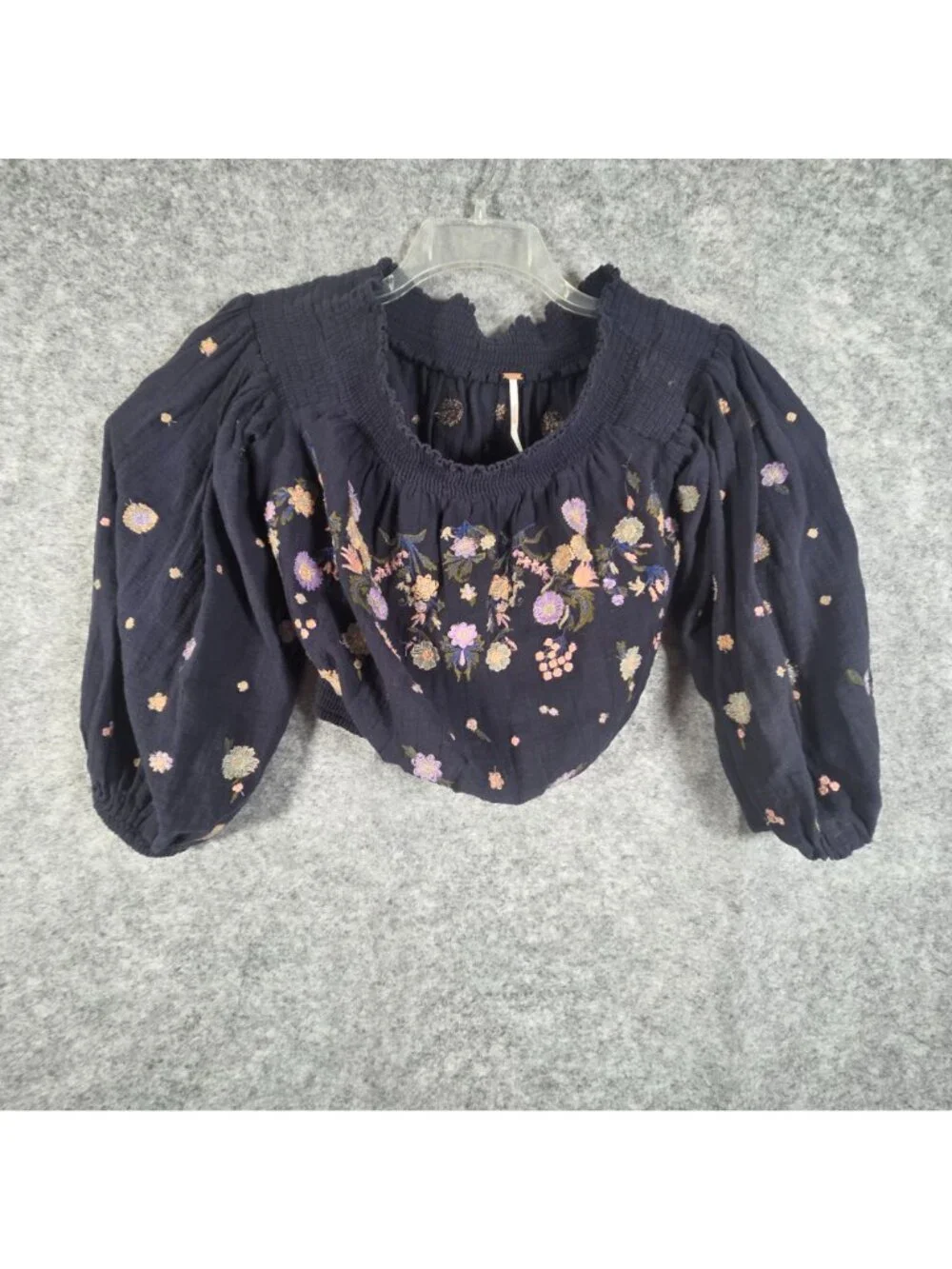 Free People Saachi Navy Embroidered Crop Top Boho Festival XS